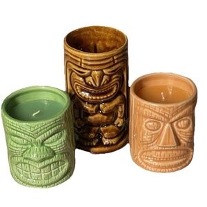VTG Lot Ceramic Tiki Candles/ Mug  , Bar ware Preowned MCM